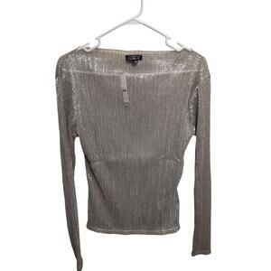 J. Crew Sheer metallic boatneck Top Small Night Out Glam Lightweight Castlecore